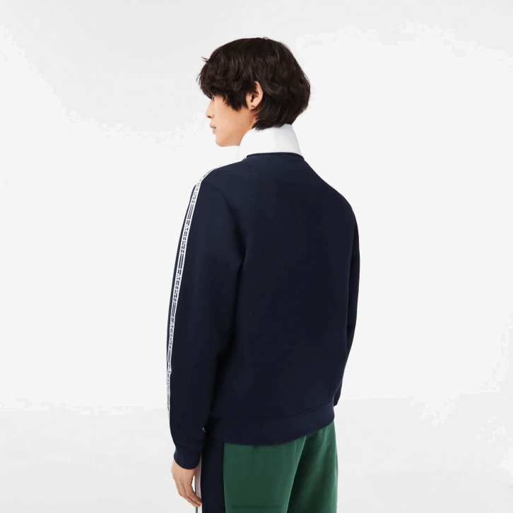 homens Lacoste azul marinho branco 525 moletom clássico com zíper colorblock 08D021