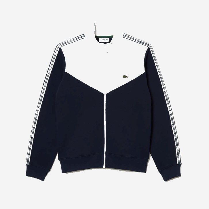 homens Lacoste azul marinho branco 525 moletom clássico com zíper colorblock 08D021