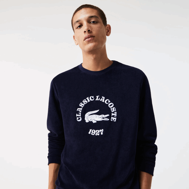 homens Lacoste azul marinho branco 525 moletom felpudo de ajuste regular 08D01268