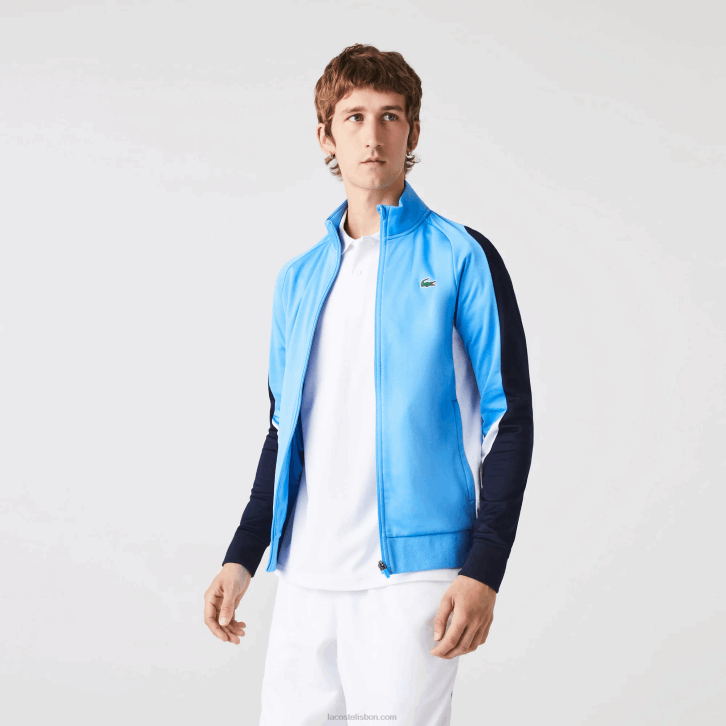 homens Lacoste azul marinho branco 5x7 moletom de tênis esporte clássico com zíper 08D0976