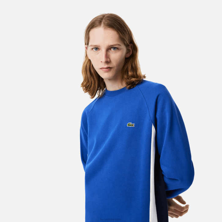 homens Lacoste azul marinho branco cjl moletom de lã escovada colorblock 08D0330