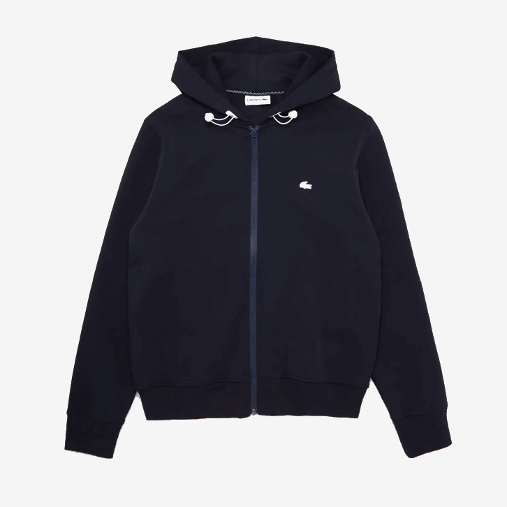 homens Lacoste azul marinho hde moletom com capuz e zíper com letras de mistura de algodão 08D01177