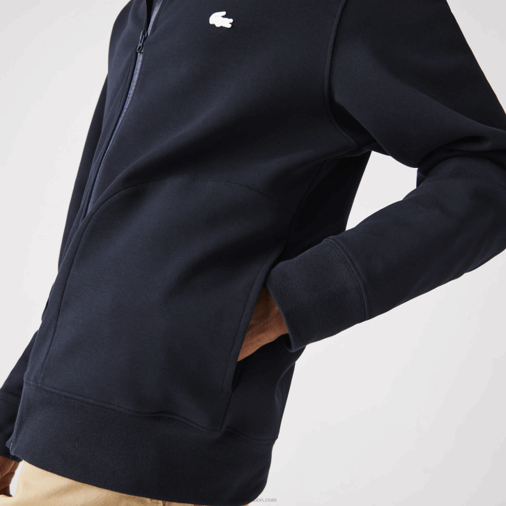 homens Lacoste azul marinho hde moletom com capuz e zíper com letras de mistura de algodão 08D01177