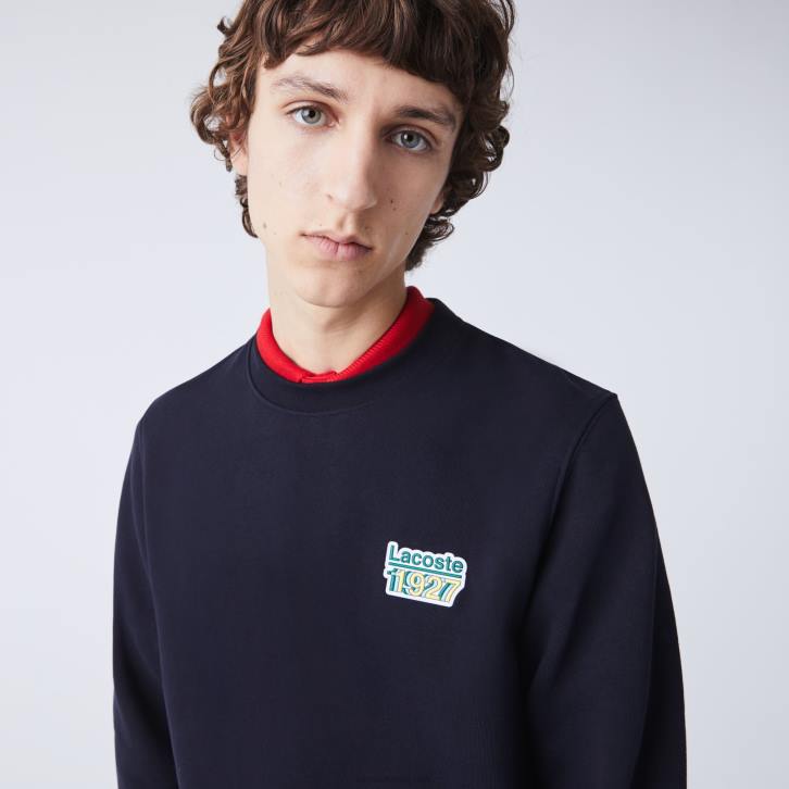 homens Lacoste azul marinho hde moletom de lã vintage com decote careca 08D01162