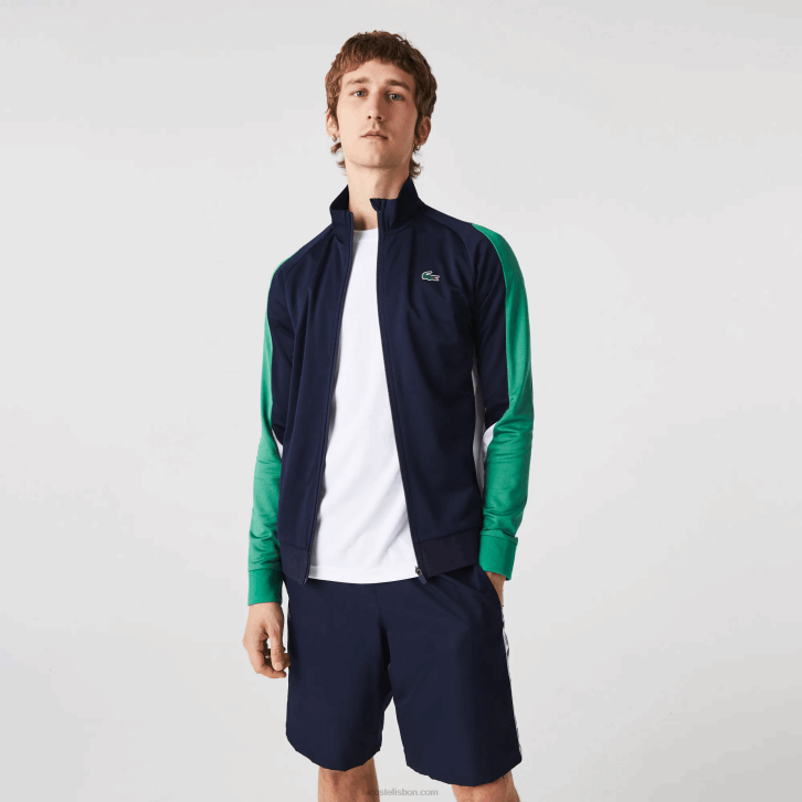homens Lacoste azul marinho verde branco yj2 moletom de tênis esporte clássico com zíper 08D0978