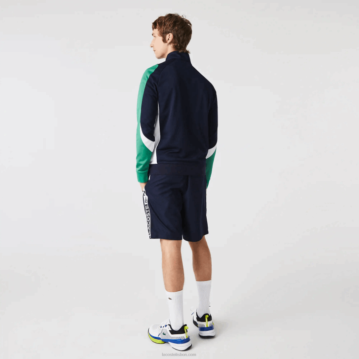 homens Lacoste azul marinho verde branco yj2 moletom de tênis esporte clássico com zíper 08D0978