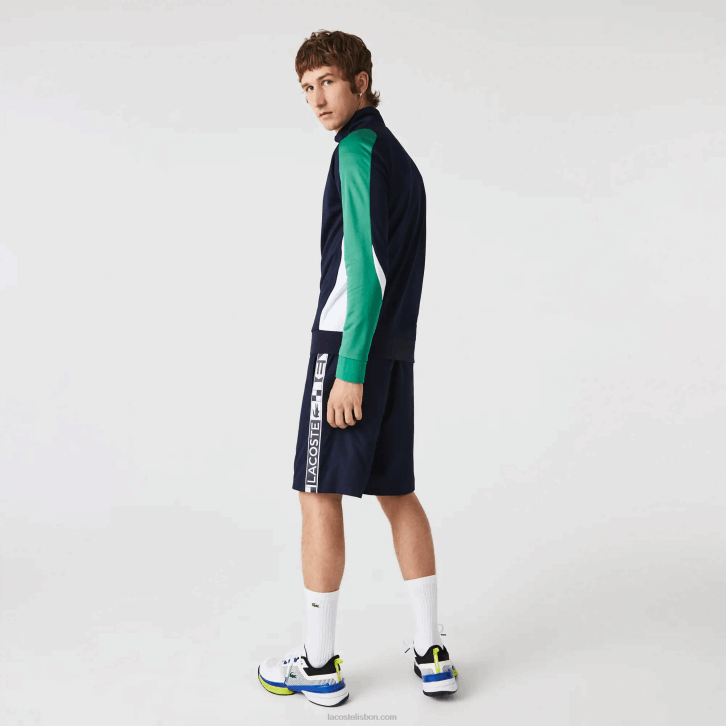 homens Lacoste azul marinho verde branco yj2 moletom de tênis esporte clássico com zíper 08D0978