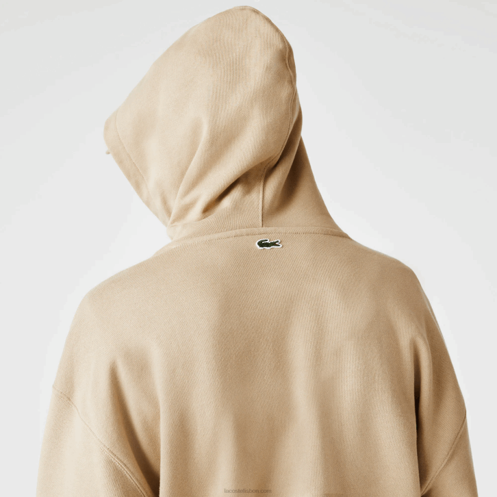 homens Lacoste bege 02s moletom com capuz de monograma de marca de ajuste solto 08D0971