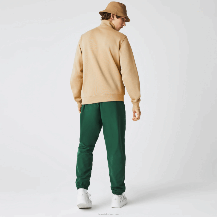 homens Lacoste bege 02s moletom de algodão com gola alta com zíper 08D0957