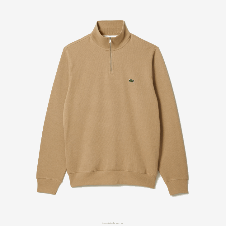 homens Lacoste bege 02s moletom de algodão com gola alta com zíper 08D0957