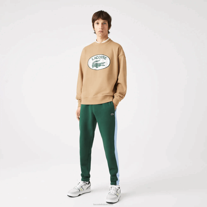 homens Lacoste bege 02s moletom solto com estampa de monograma de marca 08D01009