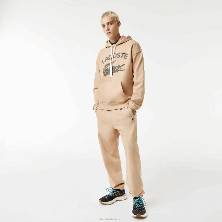 homens Lacoste bege 4jw moletom com capuz de crocodilo de ajuste solto 08D0968