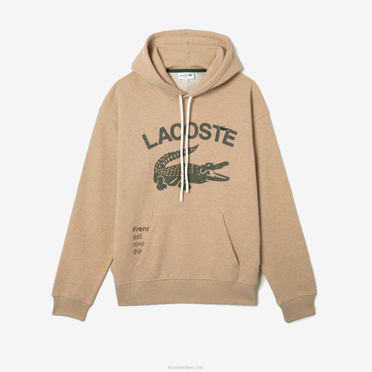 homens Lacoste bege 4jw moletom com capuz de crocodilo de ajuste solto 08D0968