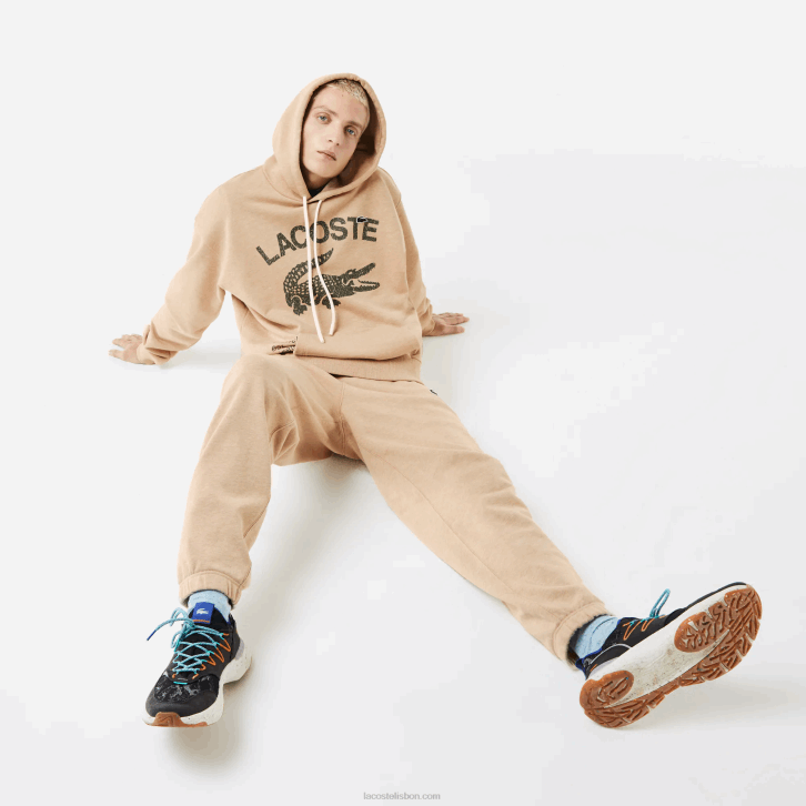 homens Lacoste bege 4jw moletom com capuz de crocodilo de ajuste solto 08D0968