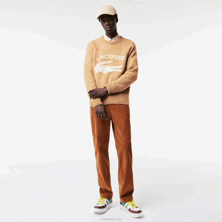 homens Lacoste bege branco fp9 suéter de alpaca de mistura de crocodilo com contraste de marca 08D01465