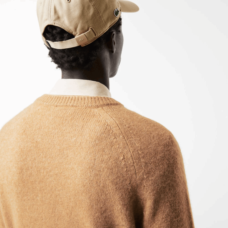 homens Lacoste bege branco fp9 suéter de alpaca de mistura de crocodilo com contraste de marca 08D01465