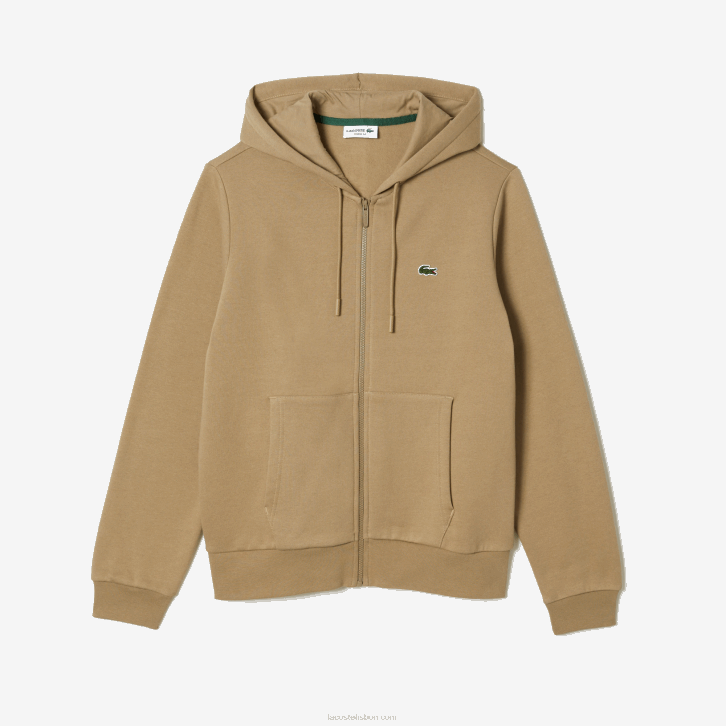 homens Lacoste bege cb8 moletom de lã bolso canguru com zíper 08D0351