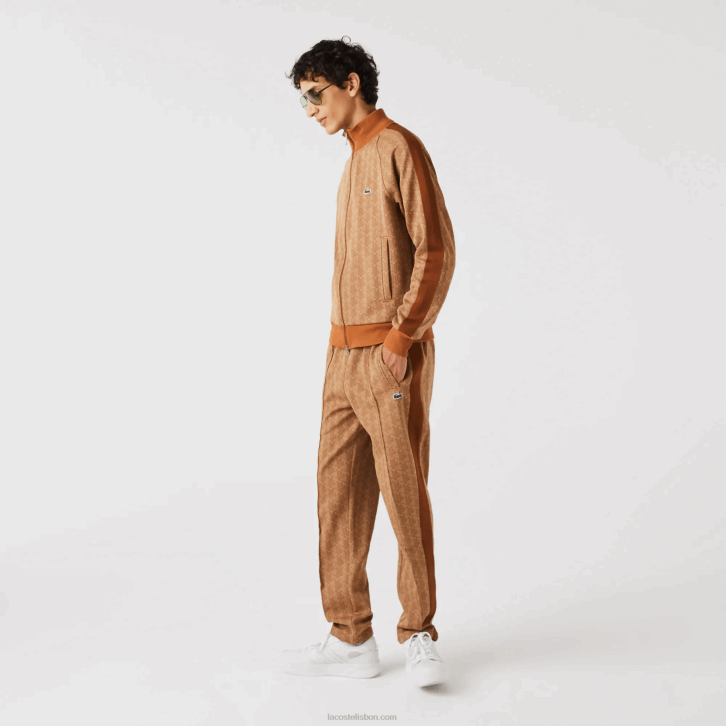 homens Lacoste bege marrom zwm moletom regular fit com estampa de monograma 08D0277