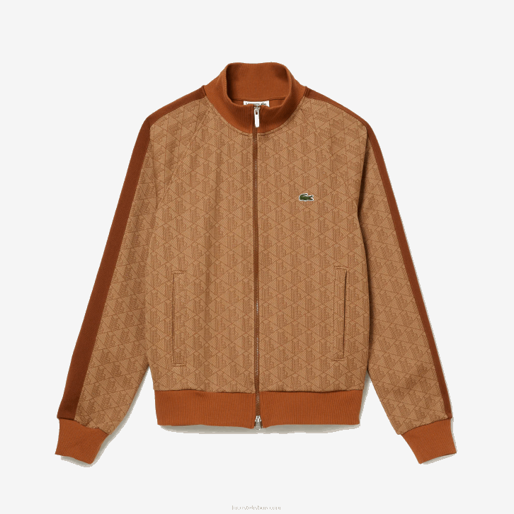 homens Lacoste bege marrom zwm moletom regular fit com estampa de monograma 08D0277