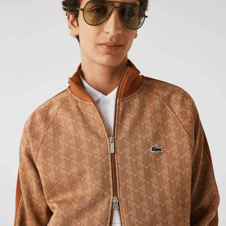 homens Lacoste bege marrom zwm moletom regular fit com estampa de monograma 08D0277