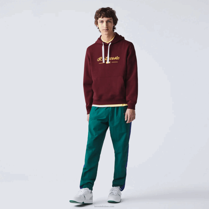 homens Lacoste bordeaux z7f moletom de lã de algodão com letras bordadas 08D01155