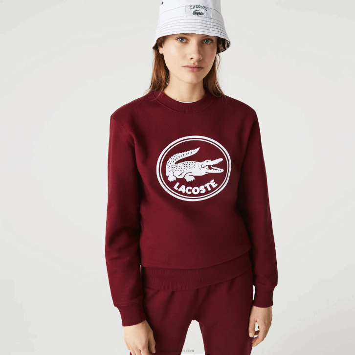 homens Lacoste bordeaux z7f moletom de lã de algodão orgânico com logotipo 3d 08D01185