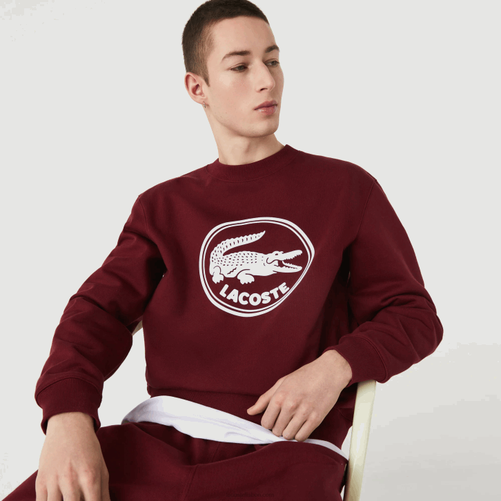 homens Lacoste bordeaux z7f moletom de lã de algodão orgânico com logotipo 3d 08D01185