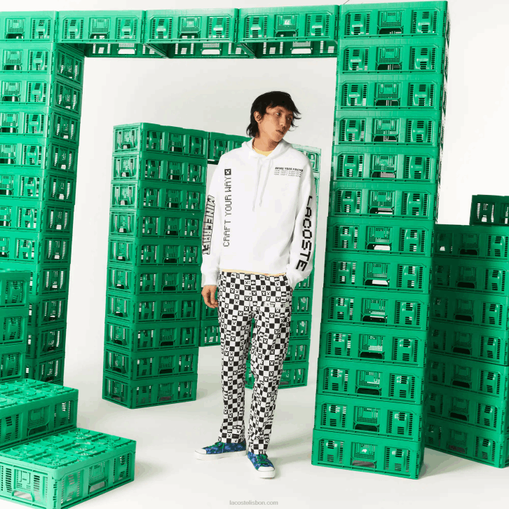 homens Lacoste branco 001 moletom com capuz de lã de ajuste solto ao vivo x minecraft 08D01165