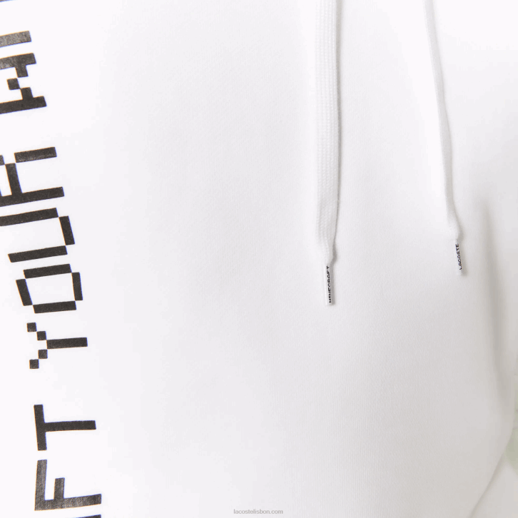 homens Lacoste branco 001 moletom com capuz de lã de ajuste solto ao vivo x minecraft 08D01165