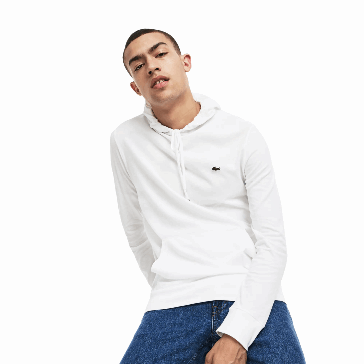 homens Lacoste branco 001 moletom de jérsei de algodão com capuz 08D0736