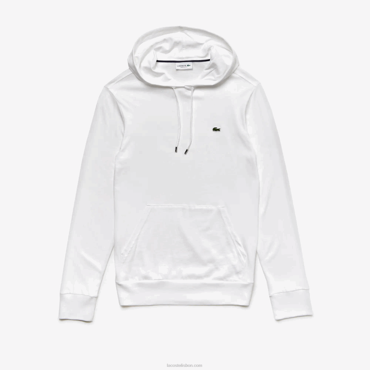 homens Lacoste branco 001 moletom de jérsei de algodão com capuz 08D0736