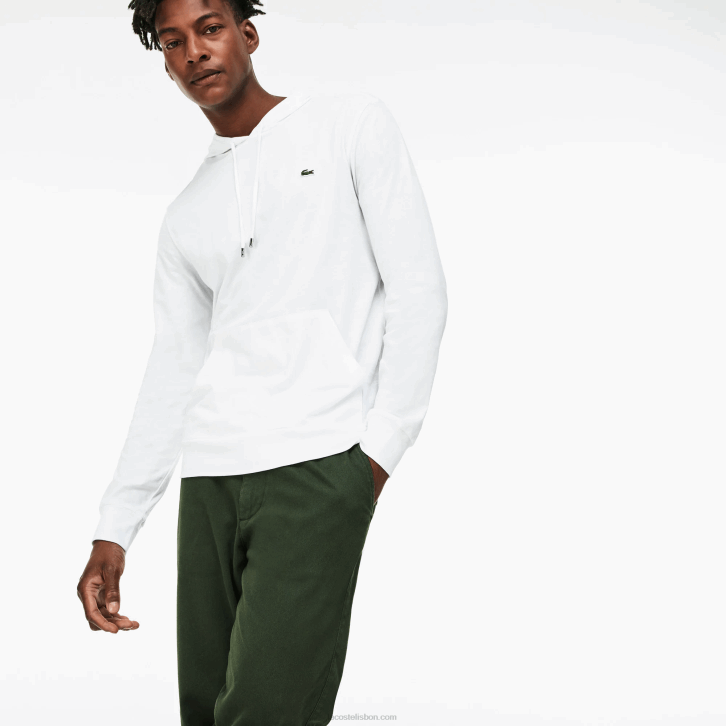 homens Lacoste branco 001 moletom de jérsei de algodão com capuz 08D0736