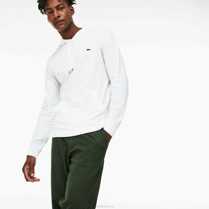 homens Lacoste branco 001 moletom de jérsei de algodão com capuz 08D0736