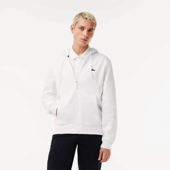 homens Lacoste branco 001 moletom de lã bolso canguru com zíper 08D0295
