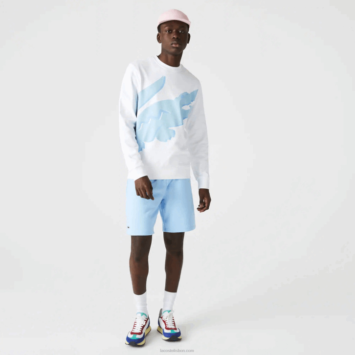 homens Lacoste branco 001 moletom de lã de algodão orgânico com estampa de gola redonda 08D01075