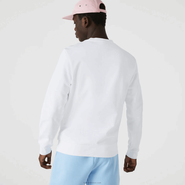 homens Lacoste branco 001 moletom de lã de algodão orgânico com estampa de gola redonda 08D01075