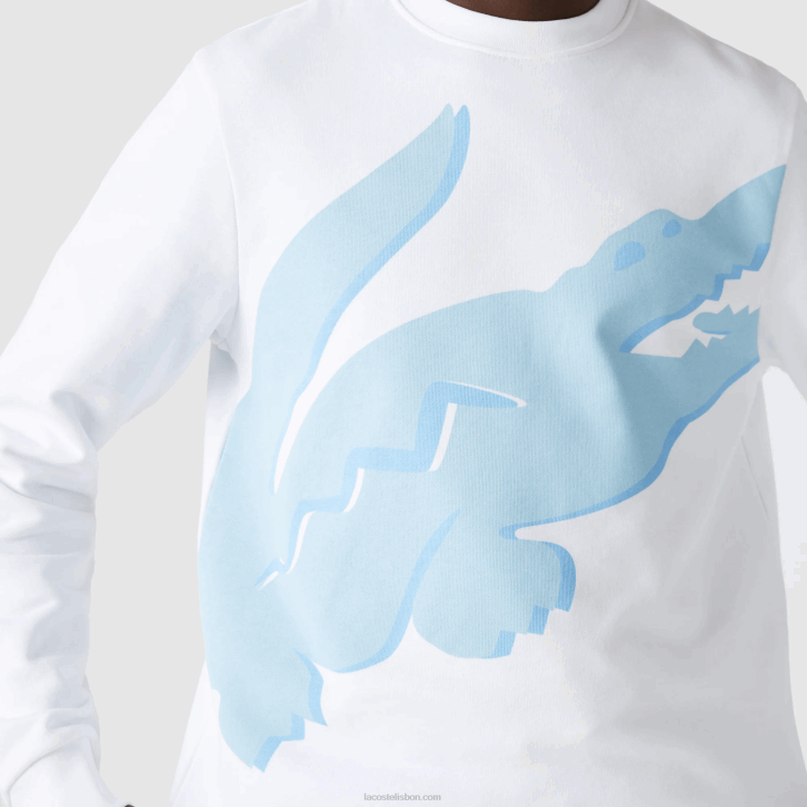 homens Lacoste branco 001 moletom de lã de algodão orgânico com estampa de gola redonda 08D01075