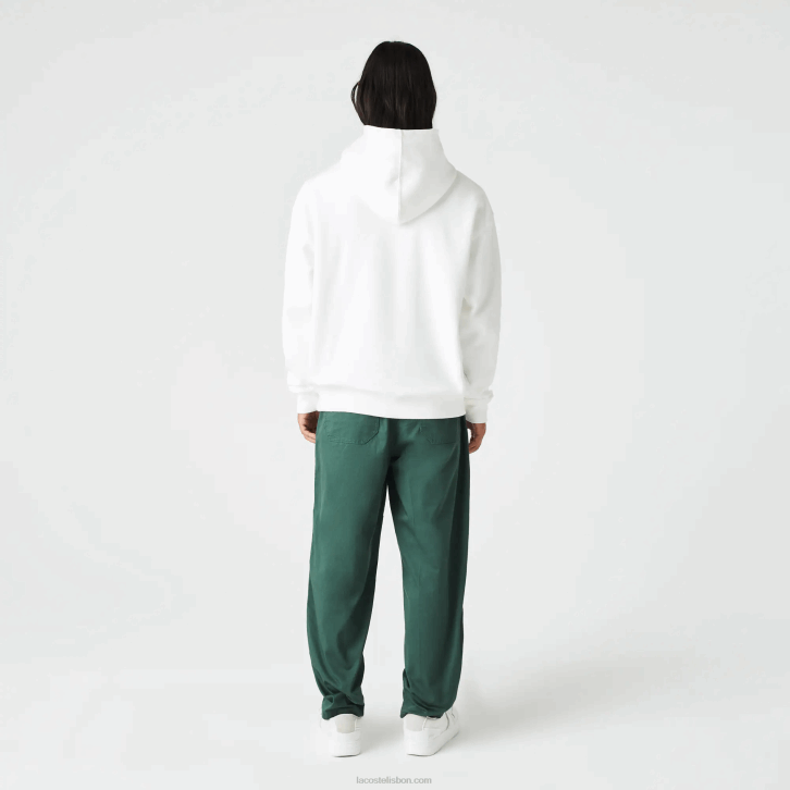 homens Lacoste branco 70v moletom com capuz de monograma de marca de ajuste solto 08D0972