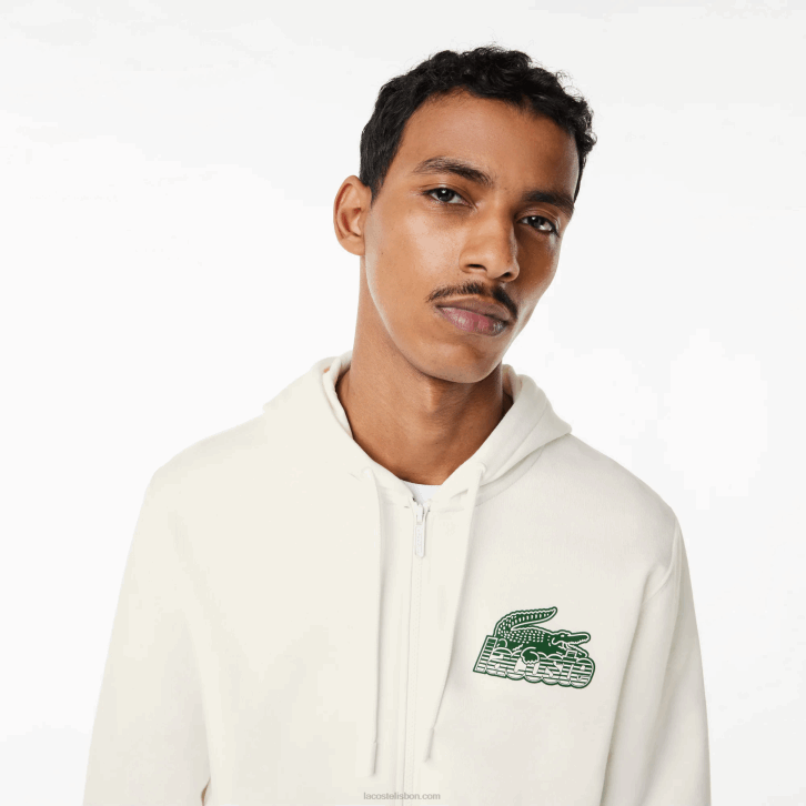 homens Lacoste branco 70v moletom com zíper de lã não escovada 08D0319