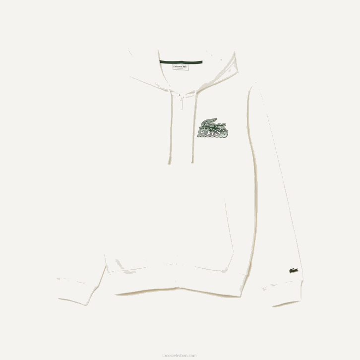 homens Lacoste branco 70v moletom com zíper de lã não escovada 08D0319