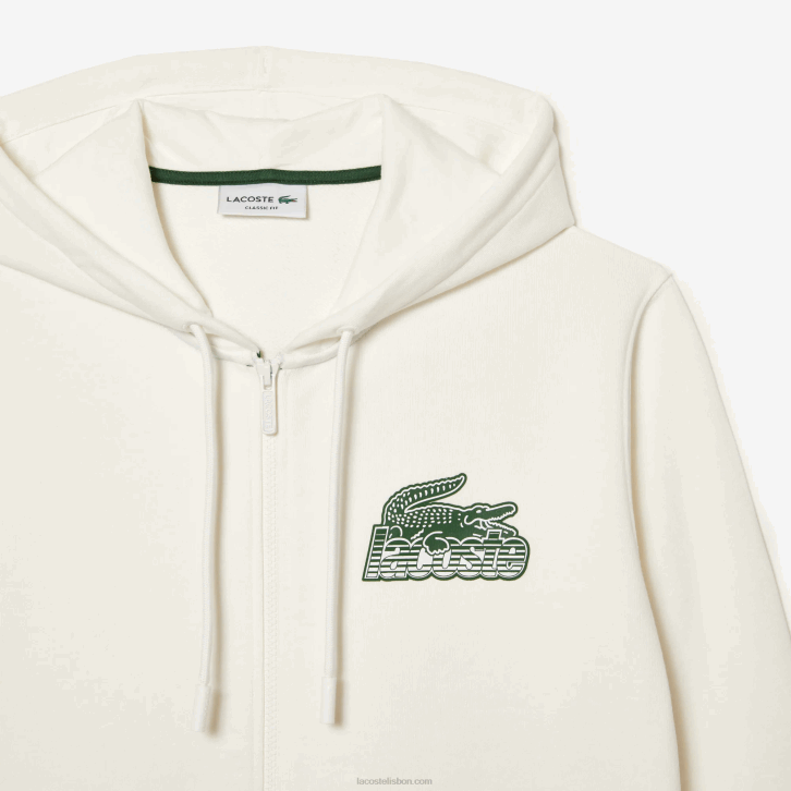 homens Lacoste branco 70v moletom com zíper de lã não escovada 08D0319