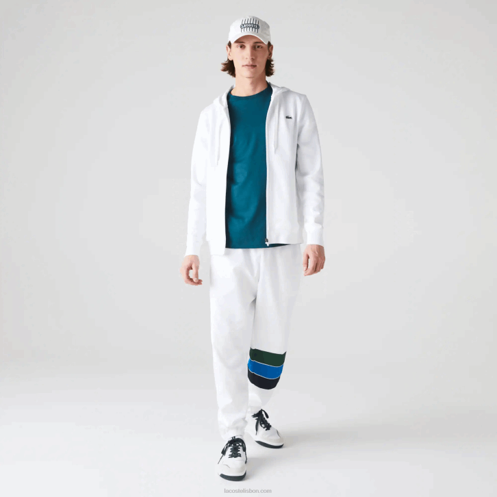homens Lacoste branco 800 moletom esportivo leve bimatéria 08D0948