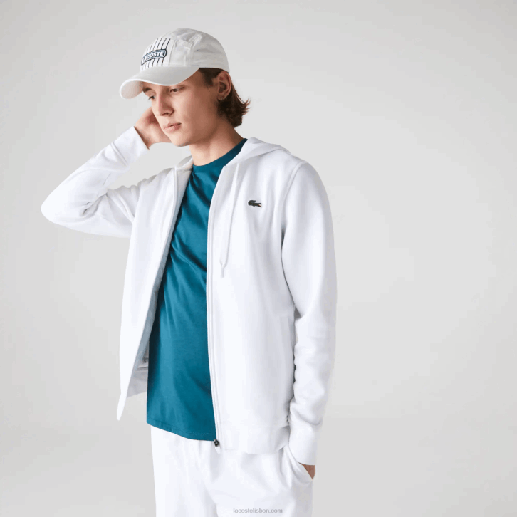 homens Lacoste branco 800 moletom esportivo leve bimatéria 08D0948