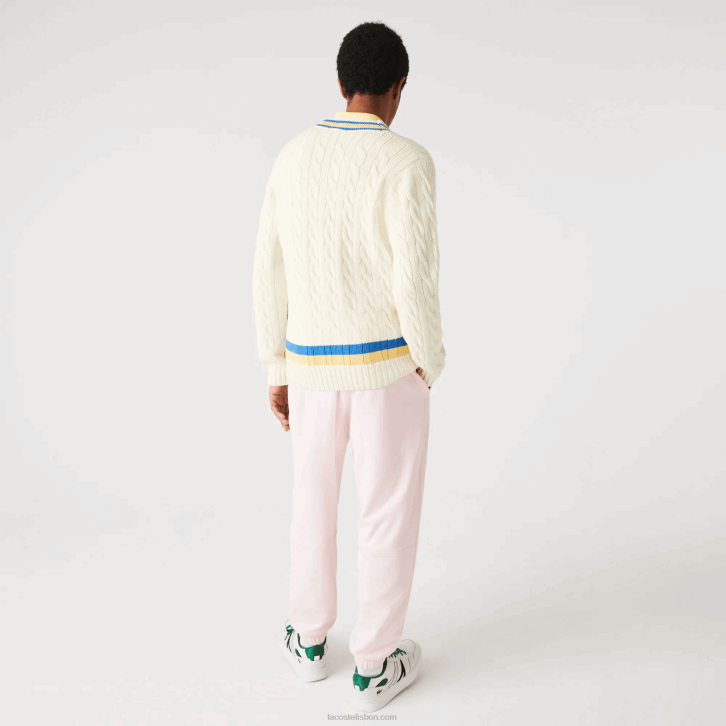 homens Lacoste branco amarelo azul 7mz suéter de lã listrado com ajuste clássico 08D01518