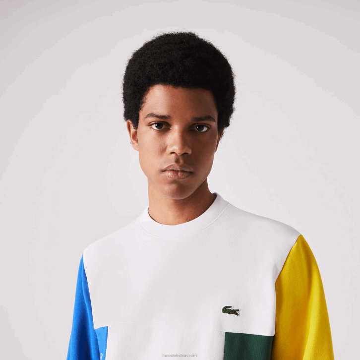 homens Lacoste branco azul amarelo verde 8nr moletom de lã de algodão colorblock decote careca 08D01159