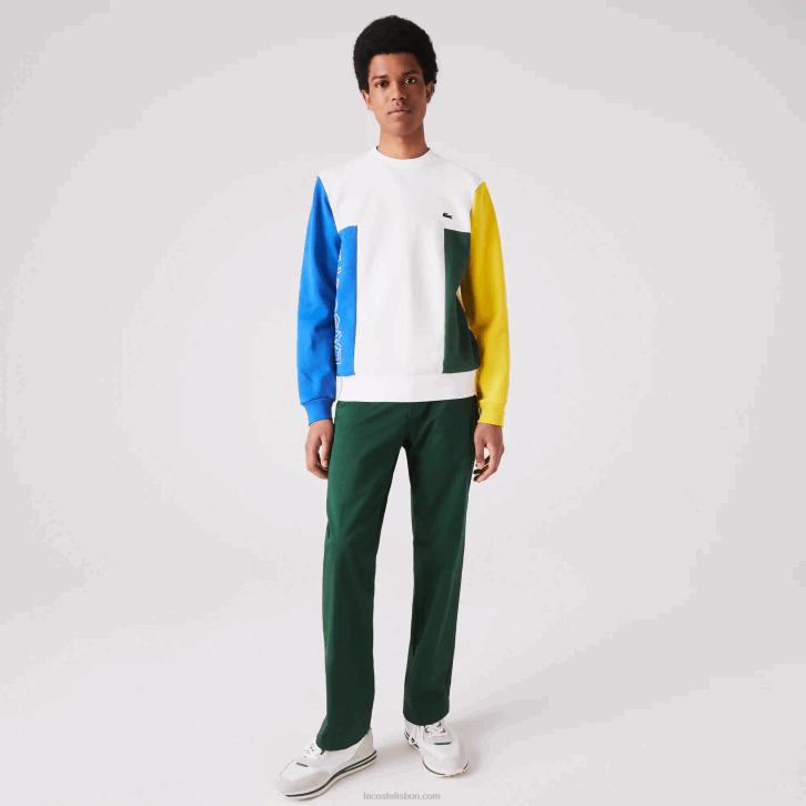 homens Lacoste branco azul amarelo verde 8nr moletom de lã de algodão colorblock decote careca 08D01159