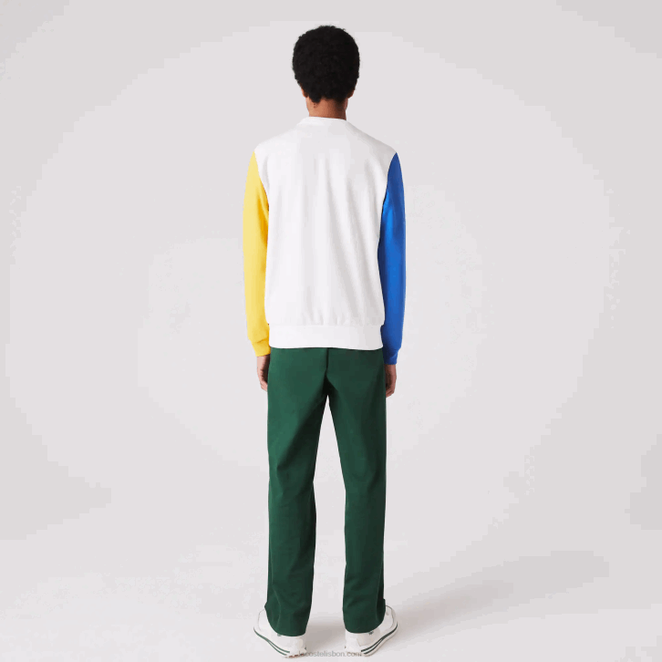 homens Lacoste branco azul amarelo verde 8nr moletom de lã de algodão colorblock decote careca 08D01159