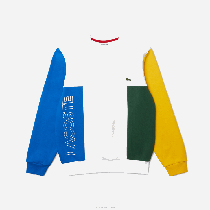 homens Lacoste branco azul amarelo verde 8nr moletom de lã de algodão colorblock decote careca 08D01159