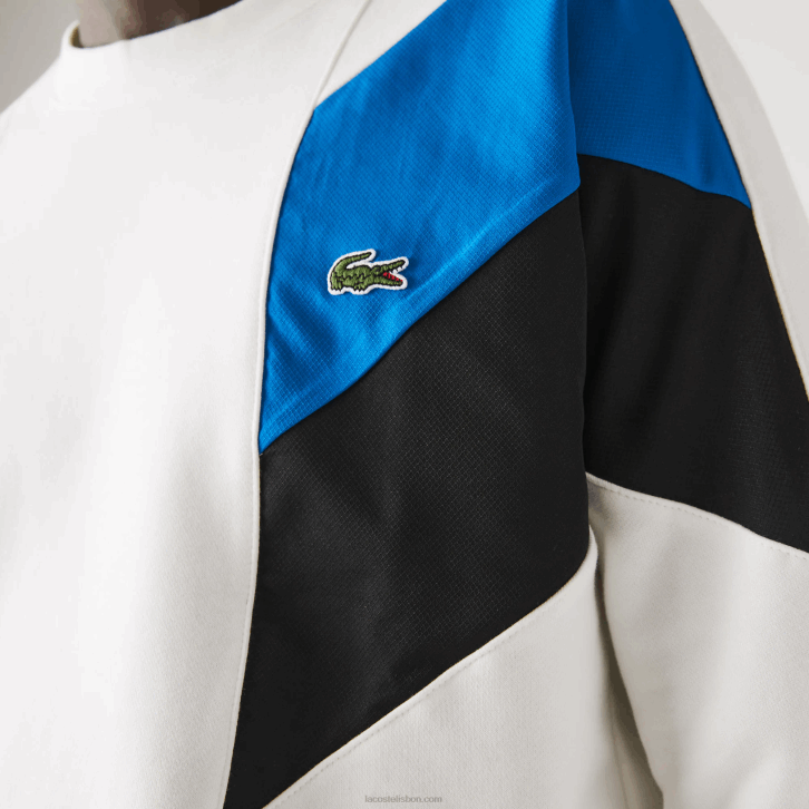 homens Lacoste branco azul preto wza moletom de lã de algodão com design colorblock e gola redonda 08D01127