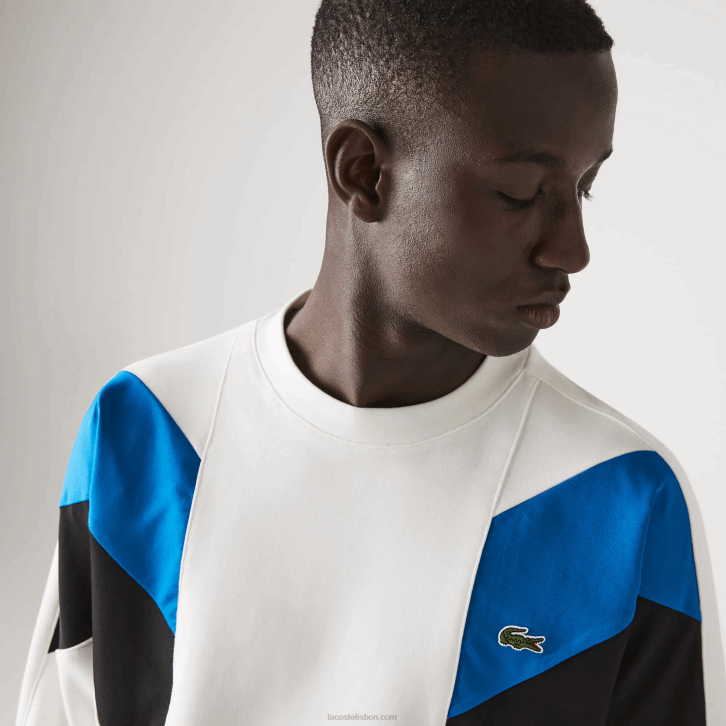 homens Lacoste branco azul preto wza moletom de lã de algodão com design colorblock e gola redonda 08D01127